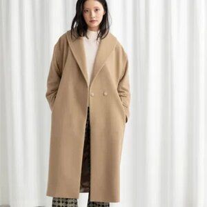 Belted Wool Blend Long Coat Camel